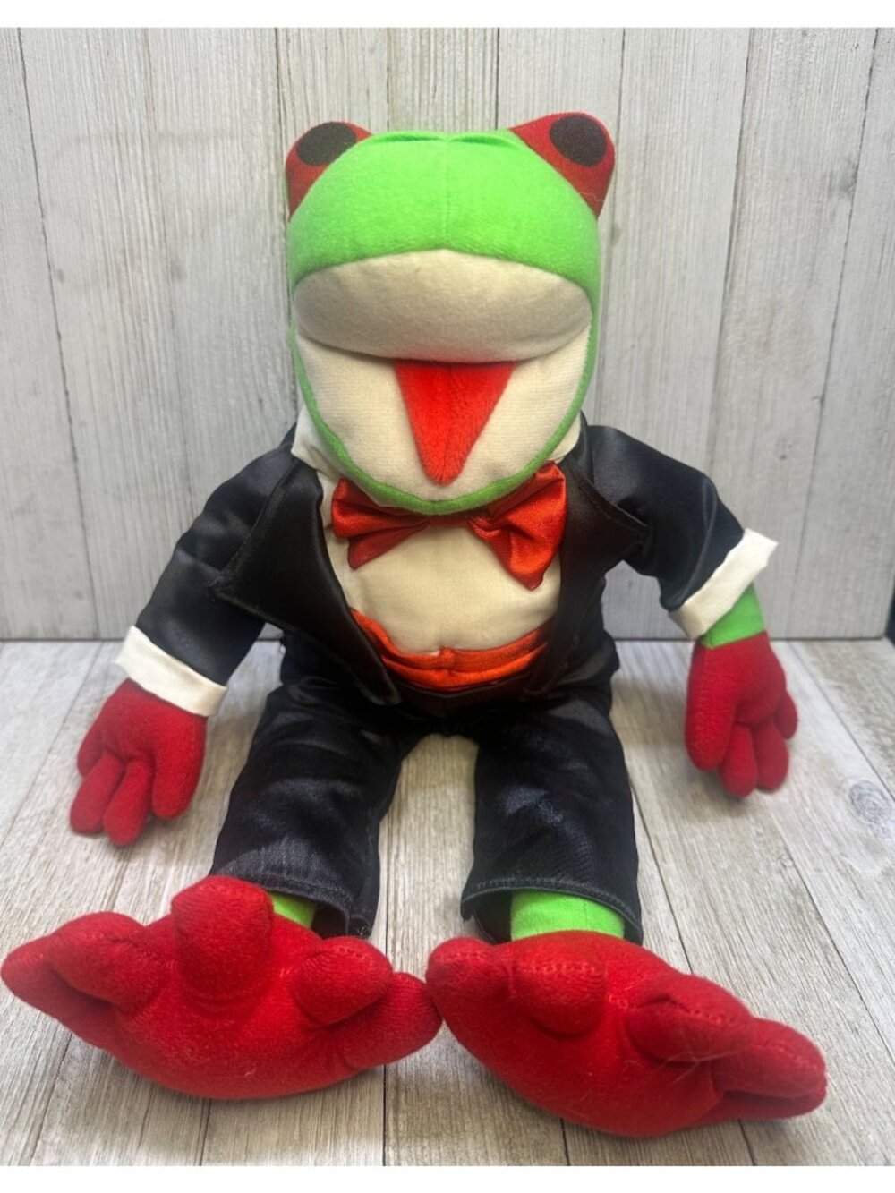 Vtg Good Stuff Green Frog Culture Plush Tux Suit Stuffed Animal 17" Long